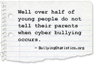 Well over half of young people do not tell their parents when cyber bullying occurs. - BullyingStatics.org