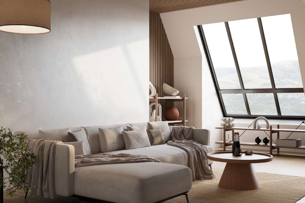cozy living room with large windows