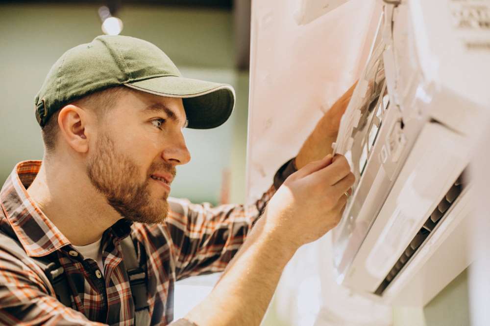 man repairs ac heater