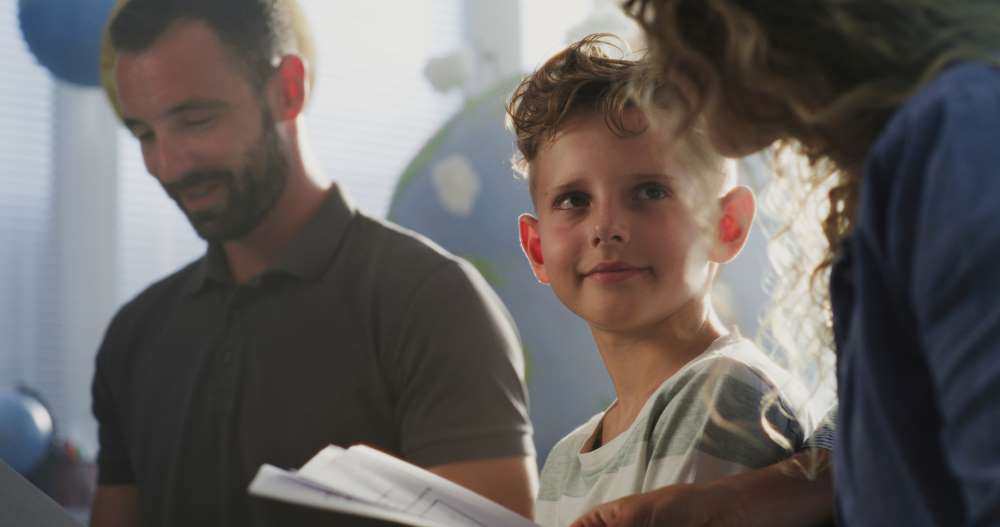 kid talking to parents