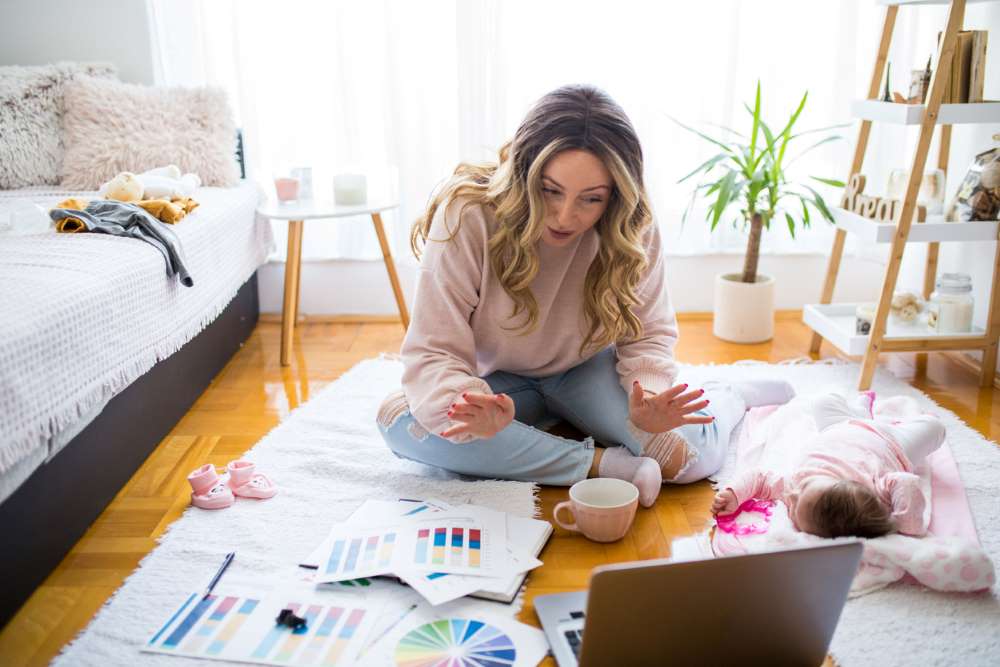 mom working from home