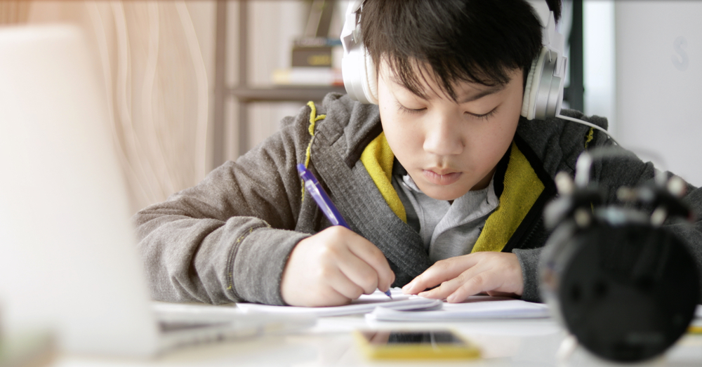 student listening to music