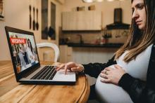 pregnant woman giving birth webinar